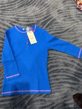 NWT Kidichic blue long sleeve t shirt with pink stitching and buttons